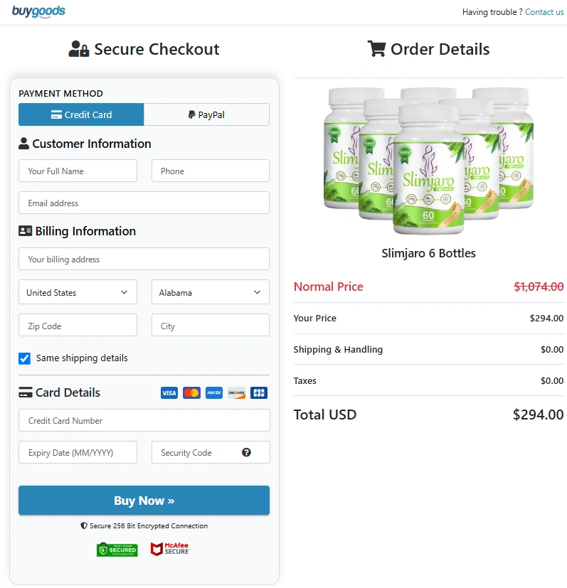 Slimjaro Checkout Page